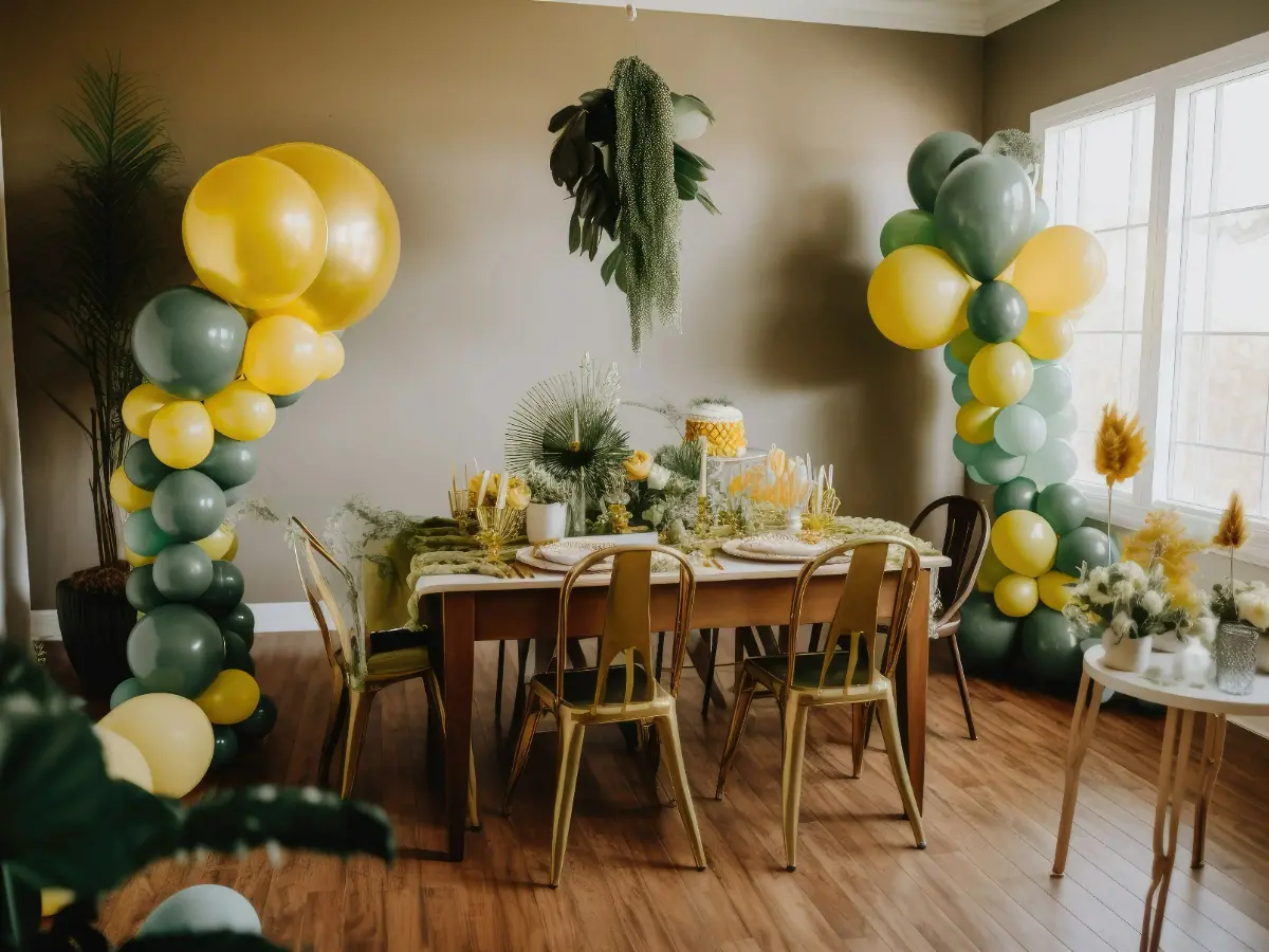  Babyparty mit grünen und gelben Dekoelementen 